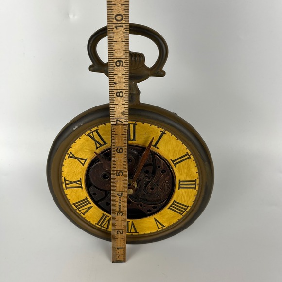 Vtg Y2K Steampunk Pocket Watch Wall Clock Table Display Yellow Bronze TESTED - Picture 4 of 10